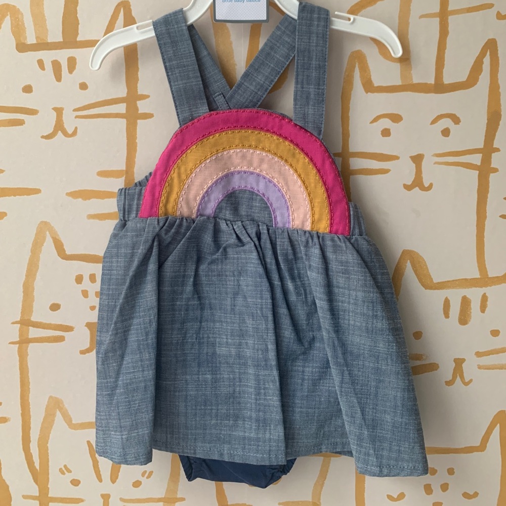 Baby Cat and Jack 2 piece Blue Rainbow Dress